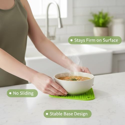 Image of Signamio Silicone Mat for Kitchen - Pack of 4 Triangle Heat Resistant Mats, Coasters for Dining Table for Hot Pots, Trivet Heat Mats for Kitchen and Dining Table