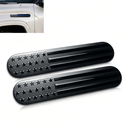 Yiwview 2PCS 3D Metal American Flag Emblem Decal, 6 x 1 Inch USA Flag Badge Sticker, Self-Adhesive Patriotic USA Flag Decal Sticker for Car Truck SUV Window (Black)