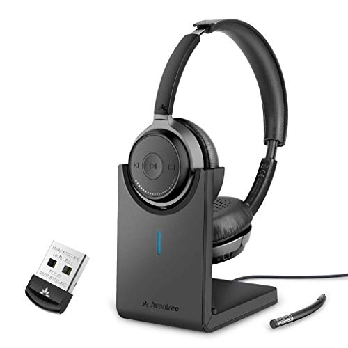 Avantree Alto Clair & DG40S, Bundle: USB Bluetooth Adapter & Wireless Headset with Mic for Computer, PC, aptX HD Bluetooth 5.0 Headphones with Charging Base, 16hrs, Home, Office, Online Class, Skype