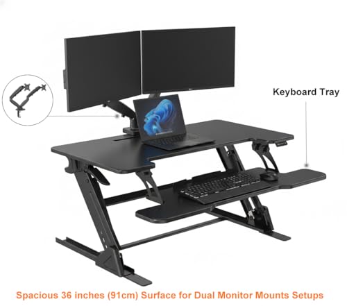 Image of Standing Desk Converter 36 x 24 Inches, Height Adjustable