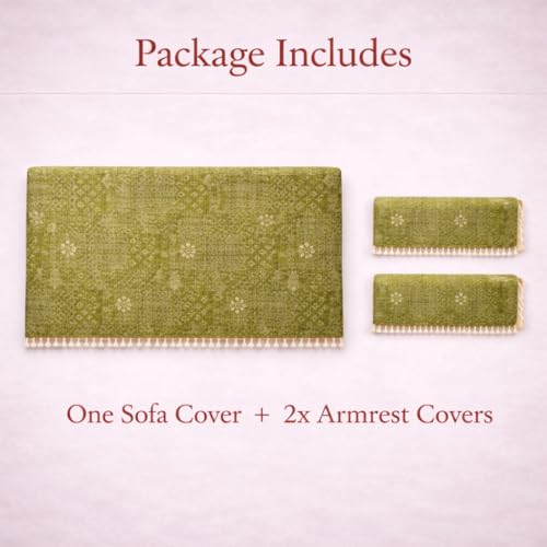 Image of STITCHNEST Woven Fabric Sofa Cover 2 Seater with 2 Hand Rest Covers - Washable Green Sofa Cover with Tassels - Durable Premium Fabric - Stylish Sofa Protector for Living Room & Furniture Decor55