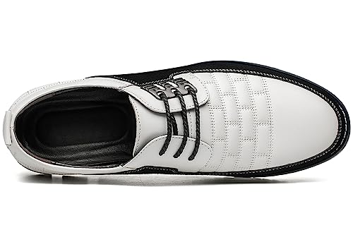 Men's Premium Leather Dress Shoes Comfort Business Casual Oxford Shoes Fashion Dress Sneakers Soft Loafers Derby Shoe for Office Working Driving Walking White, 11 US4