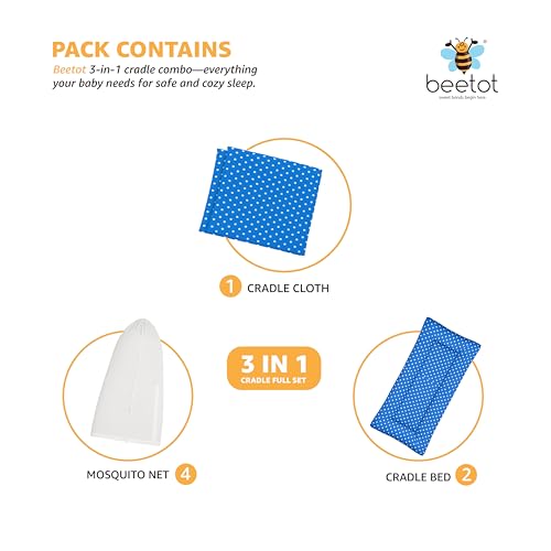 Image of Baby Swing Cradle Set | (3 in 1) Hanging Cradle Cotton Cloth, Removable Bed, and Mosquito Net | CRA-Dark Blue Dot