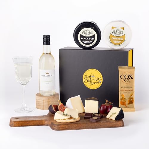 Indulgent White Wine Cheese & Chocolate Gift Set | Includes 2 Cheeses Sauvignon Blanc and Cheshire Chocolatiers Chocolate Bar from Cheshire Cheese Company | Wine Gifts for Women Men and more