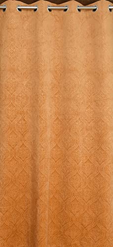 Image of Suede Velvet Embossed Room Darkening Door Curtain for Living Room, Bedroom, Hallway, 7 feet Long, Gold, Set of 1