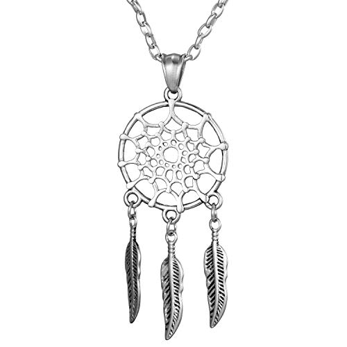 Morella Collier Femme 70 cm Pendentif attrapeur de rêves Attrape-rêves Dreamcatcher Acier Inoxydable dans Petit Sac à Bijou