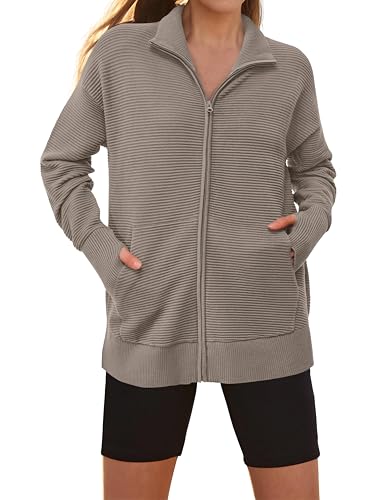 Image of PRETTYGARDEN Womens Long Sleeve Zip Up Ribbed Cardigan Sweaters