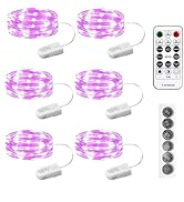 SINAMER 6PCS Fairy Lights Battery Powered with Remote, 7ft 20LEDs Pink Twinkle Mini Lights with T...