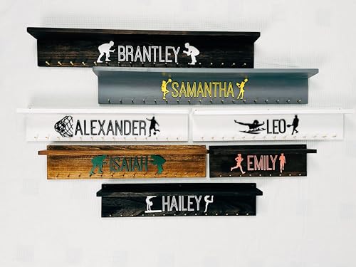 Image of Personalized Medal Holder And Trophy Shelf With 3D Name,Custom Wooden Medal Hanger Display For Awards or Ribbons,Trophy Display Shelf,Medals Awards Rack For Wall