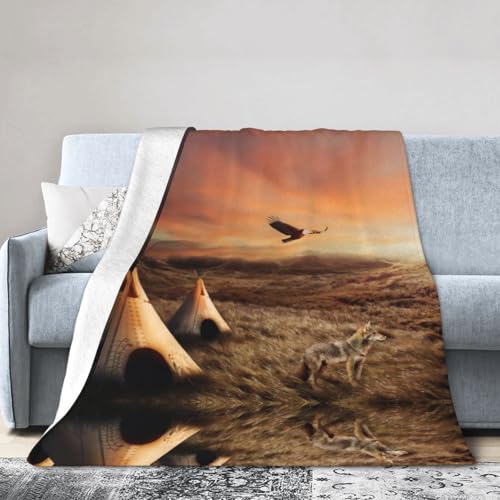 Native American Tribes - Manta de franela ultrasuave de varios tamaños (vertical) para aire acondicionado, adecuada para cama y sofá