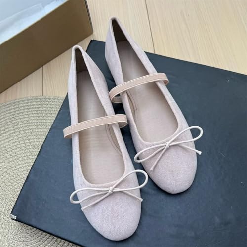 Image of TN TANGNEST Women's Mary Jane Flats Bow Ballet Shoes | Round Toe Flats with Buckle Strap Dressy Comfortable Faux Suede Flats
