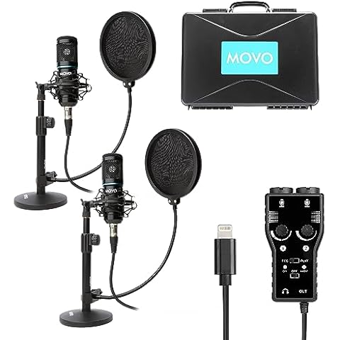 Movo Podcast Recording Microphone Kit with Accessories Cover