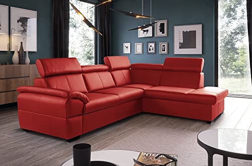 VENESETTI Canapé d'angle Convertible en Cuir Italien de Luxe 5/6 Places Tony, avec Coffre, Rouge foncé, Angle Droit