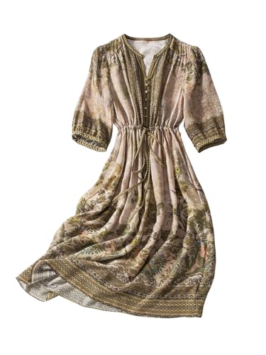 Robe midi en soie à manches bouffantes et poches pour une silhouette ajustée