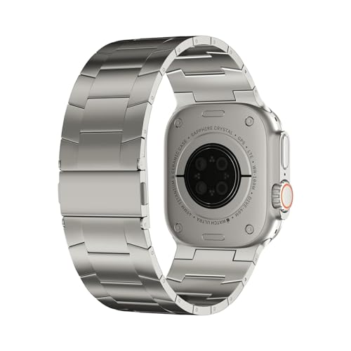 ACESTAR W pełni tytanowy pasek kompatybilny z Apple Watch Ultra 49 mm / Ultra 2 49 mm / Series 10 46 mm, regulowane tytanowe ogniwa o szerokości 26 mm z tytanowym składanym zapięciem, tytanowymi