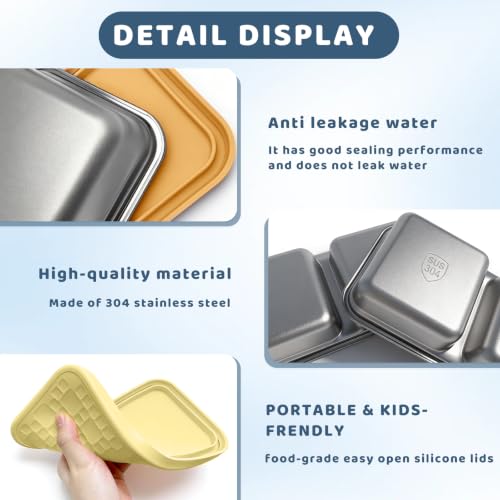 Image of 15 oz Snack Containers for Kids, Stainless Steel Lunch Box 3 Pack | Reusable Food Containers with Silicone leak resistant Lids. Perfect for School Lunch, Daycare, Travel and Portion Control