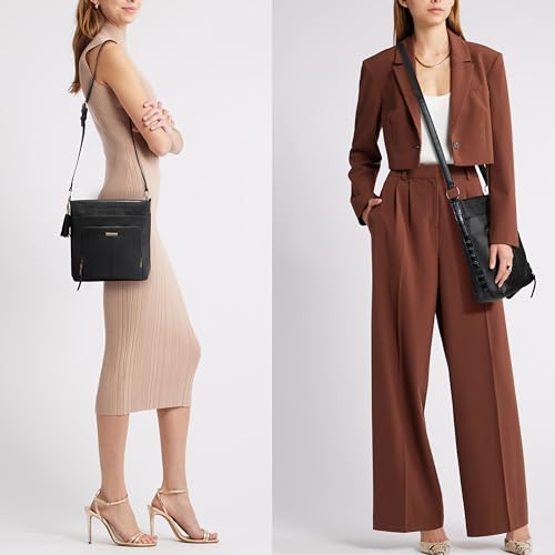 Crossbody Bag for Women Black PU Leather Square Multi-pocket Shoulder Fashion Message Bag wih Mini Zipper Wallet Purse2