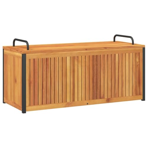 vidaXL Baúl de Cojines de jardín Acacia Maciza y Acero 110x45x42/53 cm, contenedor para Cojines, Cofre para Cojines, Caja de almacenaje
