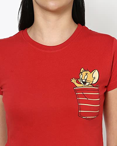 Image of Bewakoof Women's Tom & Jerry 100% Cotton T-Shirt - Slim Fit, Round Neck, Half Sleeves