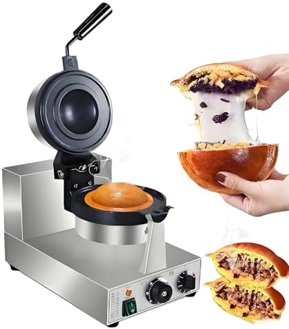 Commercial Gelato Panini Press & Ice Cream Waffle Maker, Double Head UFO Burger Grill with 50-300°C Temperature Control, Stainless Steel for Cafe & Restaurant Use