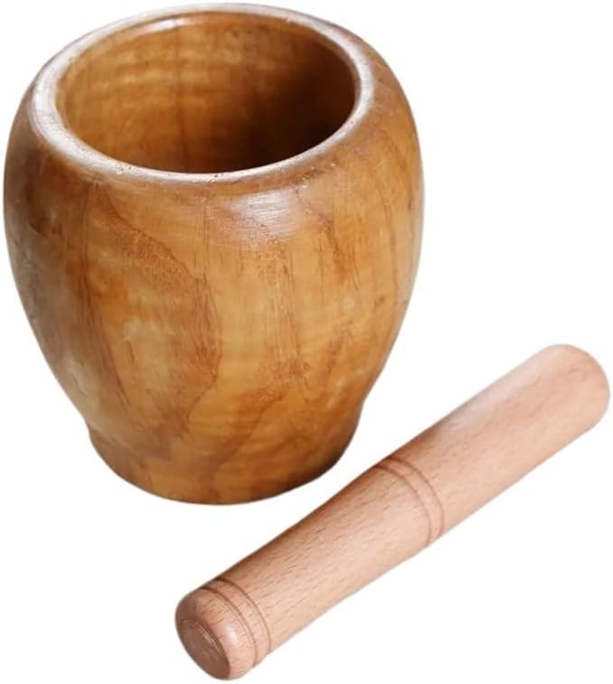 Pestle and Mortar Wooden Garlic Ginger Spice Mixing Grinding Bowl Kitchen Tool