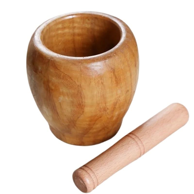 Pestle and Mortar Wooden Garlic Ginger Spice Mixing Grinding Bowl