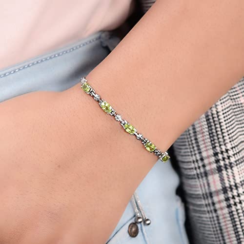 Shop Lc Peridot Birthstone Bolo Bracelet For Women 925 Sterling Silver Green Wedding Jewelry For Bride Platinum Plated Adjustable Slider Chain Birthday Gifts #TOP5