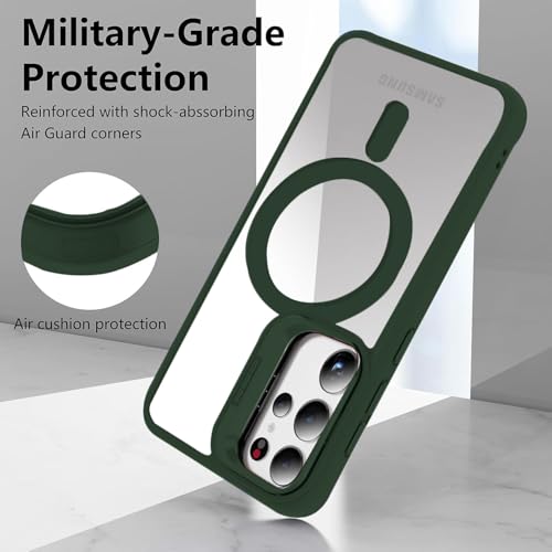 Image of VONZEE Compatible for Samsung S25 Ultra 5G Case, with Wireless Charging, (Not Compatible with Magsafe) Protective Case, Built-in Stash Stand Phone Case, Scratch-Resistant Back Cover, | Green