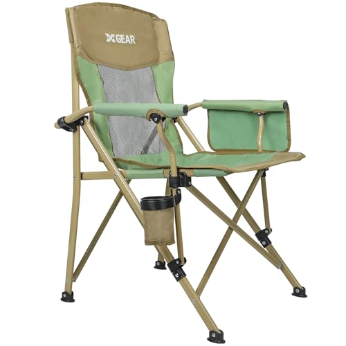 XGEAR Silla de brazo duro con estructura de acero caqui y tela verde caqui