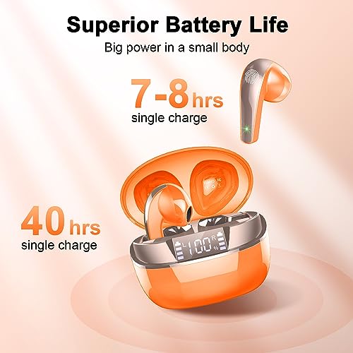 BESNOOW-Auriculares-Inalambricos-2023-Mini-Auriculares-Bluetooth-53-con-HD-Microfono-Cascos-Inalambricos-Sonido-Premium-Inmersivo-LED-Pantalla-40H-Control-Tactil-Wireless-Earbuds-Naranja