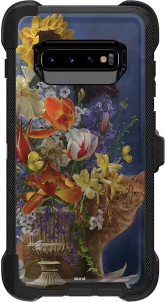 Skinit Decal Skin Compatible with OtterBox Defender Galaxy S10 - Officially Licensed Nene Thomas Tabby Cat with Flowers by Nene Thomas Design