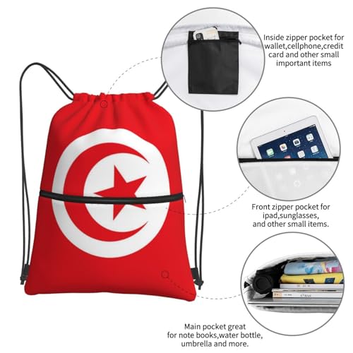 Tunisia Flag Drawstring Backpack Patriotic zipper Drawstring Bag for Men Women Sport Yoga Travel Gym4