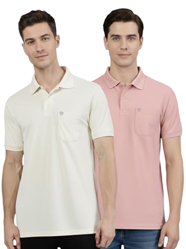 Image of Lux Cozi Men's Cotton Blend Polo T-Shirt with Chest Pocket | Collar T-Shirts for Men | Half Sleeves | Plain - Regular Fit (Pack of 2)