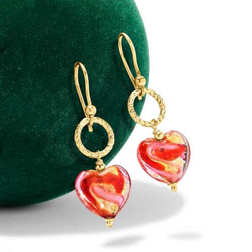 Ross-Simons Italian Red and Pink Murano Glass Heart Drop Earrings in 18kt Gold Over Sterling4
