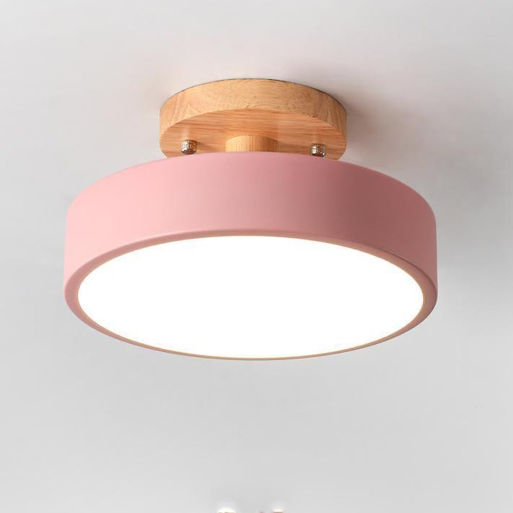 Mengjay 13W 1300LM LED Ceiling Light, 20cm Bathroom Lights Ceiling 3000/4500/6500K, 3 Color Temperature Flush Ceiling Light, Round Ceiling Light for Bedroom, Bathroom, Living Room, Kitchen (Pink)
