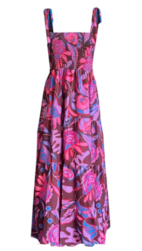 Image of kinstell Women's Summer Boho Spaghetti Strap Square Neck Ruffle Casual Flowy Long Dress Beach Swing Party Maxi Dress