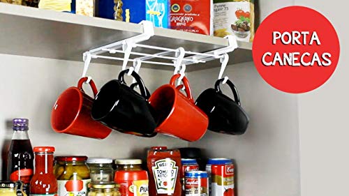 Suporte para 06 Canecas para Organizar Armários Suporte de Canecas Branco