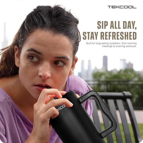 Image of Tumbler with lid and Straw 1200ML Cup Stainless Steel Hot and Cold with Handle and Lid 2 Straw Vacuum Insulated Tumbler for Water, Iced Tea or Coffee Office Gym Travelling