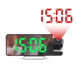 Clock with Projection on Ceiling, Smart Digital Alarm, for Bedrooms, Classroom, Office, Large LED Display, 180° Rotatable Projector, 3-Level Dimmer, Loud Dual,12/24H, Temperature Display (Green)