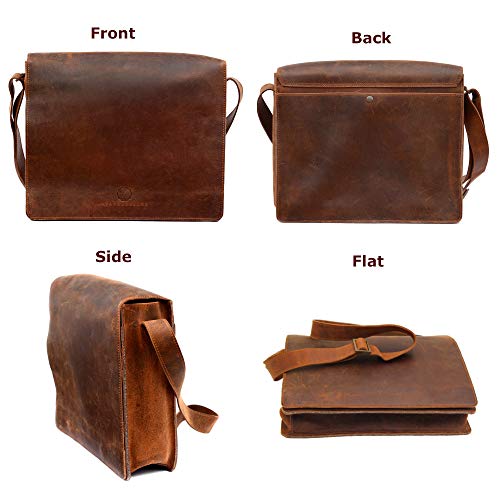Chelsea Handmade Genuine Leather Crossbody Laptop Messenger Shoulder Bag 14 inch Satchel for Men and Women Crazy Horse Distressed Vintage Brown4