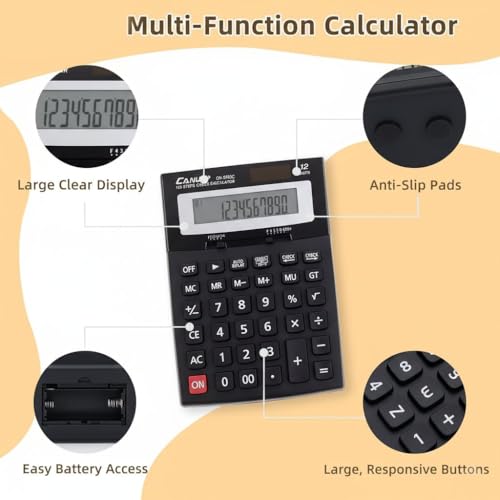 Image of 12-Digit Desktop Calculator with 120 Steps Check & Correct, Large Display & Big Keys, Battery Powered Basic Business Office Adding Machine for Home, School & Professionals, Black
