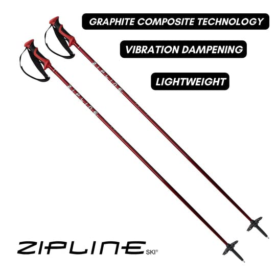 Zipline Blurr 16.0 Graphite Composite Downhill Ski Poles - Lightweight, Freeride All-Mountain, Vibration Dampening, Choice of Gold Medalist David Wise (Fire Engine Red, 44