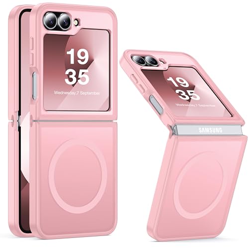 Image of NO.1 Magnetic for Samsung Galaxy Z Flip 6 Case Compatible with MagSafe [Military Grade Drop Tested][Translucent Matte][Anti-Fingerprint] Soft Silicone Bumper for Samsung Flip 6 Case Slim,Pink