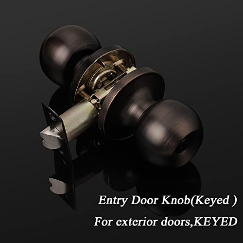 Knobelite（1 Pack Entry Door Knob For Exterior Door,Oil Rubbed Bronze Door Lock Handle,Keyed Entry Door Lock/Ball Door Knobs With Lock And Key,Entrance Knob[Lock With 3 Keys] For Office Or Front Door #TOP2