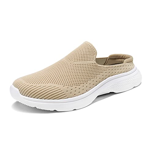 DREAM PAIRS Mules for Women Shoes Slip on Sneakers Knit Flats Lightweight Breathable Comfortable Walking Shoes 5 Nude