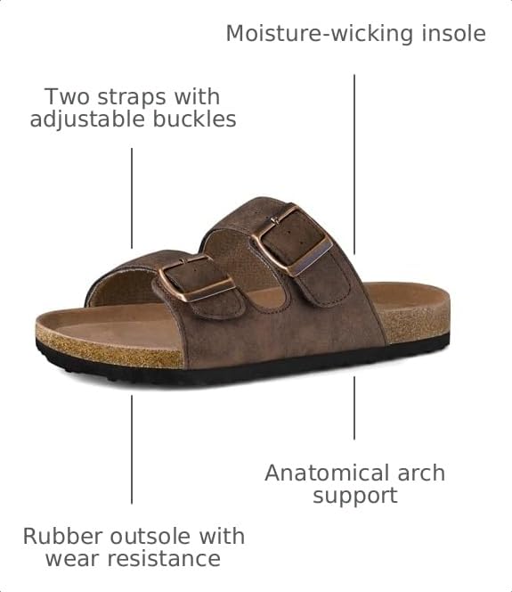 Image of mysoft Womens Flat Sandals Cork Footbed Slides with 2 Straps | Adjustable Buckle Slip On Comfortable Casual Light Weight Summer sandals