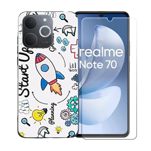 �pGUYAHANYER�P�[�X �K�p���� Realme Note 70T + �����K���X�X�N���[���ی�t�B���� �A���ȃ\�t�g�V���R���P�[�X�ی�TPU�J�o�[�̃P�[�X�J�o�[�p �K�p���� Realme Note 70T (6.74") - LLM36
