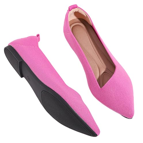 Pointed Toe Knit Ballet Flats for Women Mesh Knit Loafers Shoes Soft Memory Foam Flats Lightweight Dressy Loafers Shoes