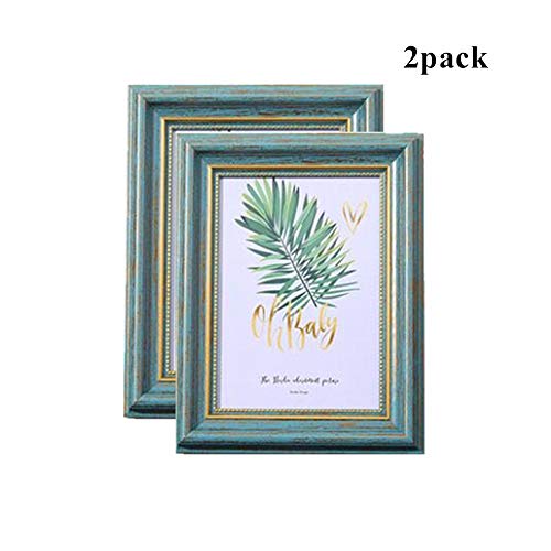 MUAMAX Antique Teal 5x7 Picture Frames Set of 2 Aqua Photo Frames 7'' Vintage Turquoise Green Frames for Tabletop Wall Mount (NOT Real Glass Cover)