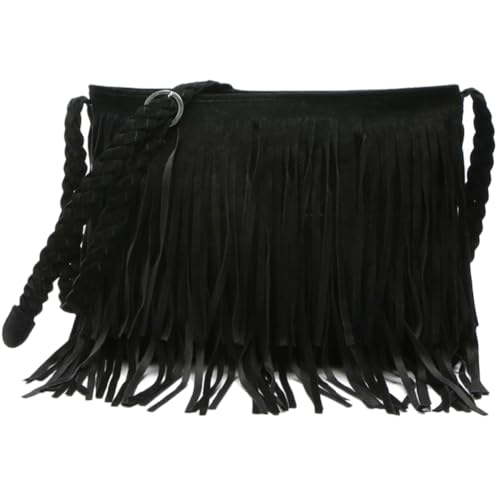 Sac bandoulière à franges en suédine rétro | Pochette de soirée élégante avec pompons pour femme